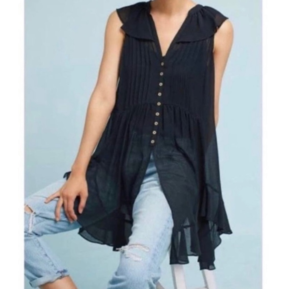 Anthropologie Akemi + Kin Black Sheer Ruffled Tunic